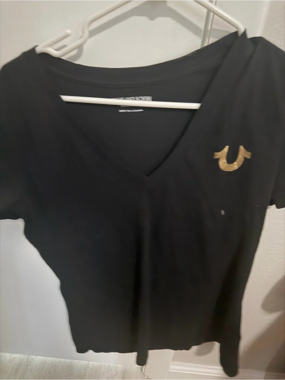 True Religion Black T-Shirt with Gold and White Logo Graphic brand new